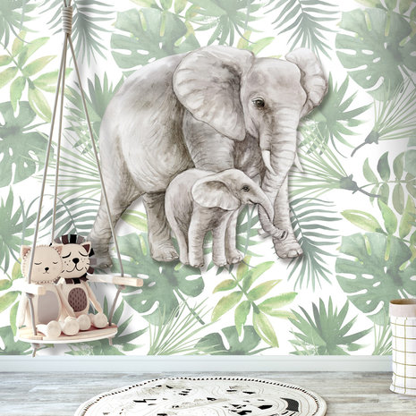 fee Bourgondië Bijdrage Jungle behang olifanten voor de kinderkamer